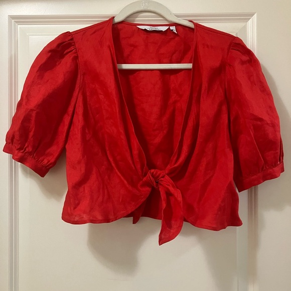 And Other Stories Red Front Knot Linen Top - NWOT - Picture 5 of 7
